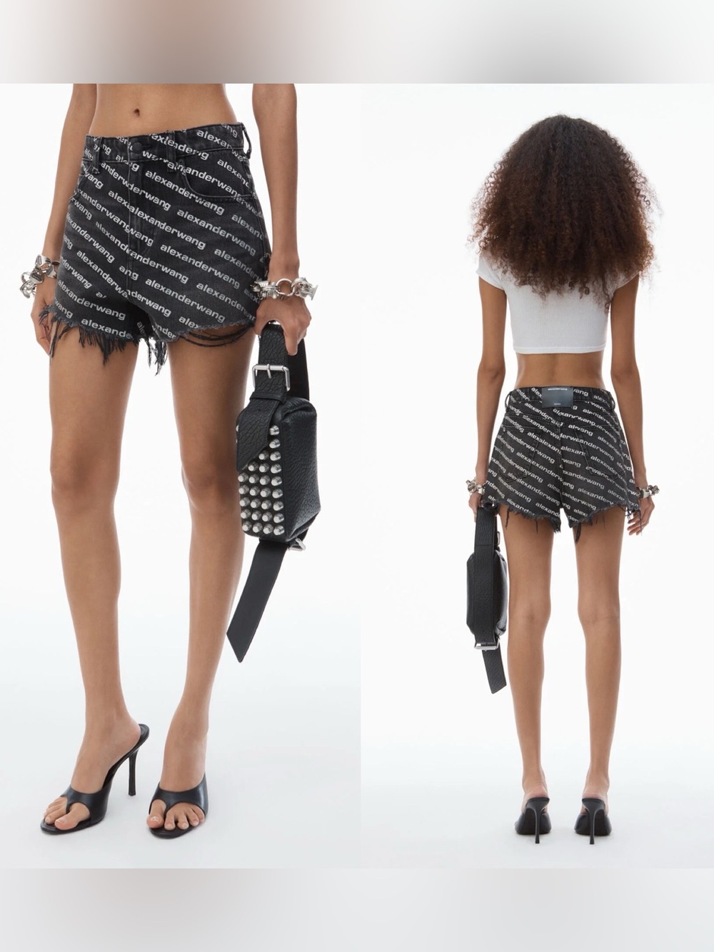 Alexander Wang Bite Logo-Print Frayed Denim Shorts
